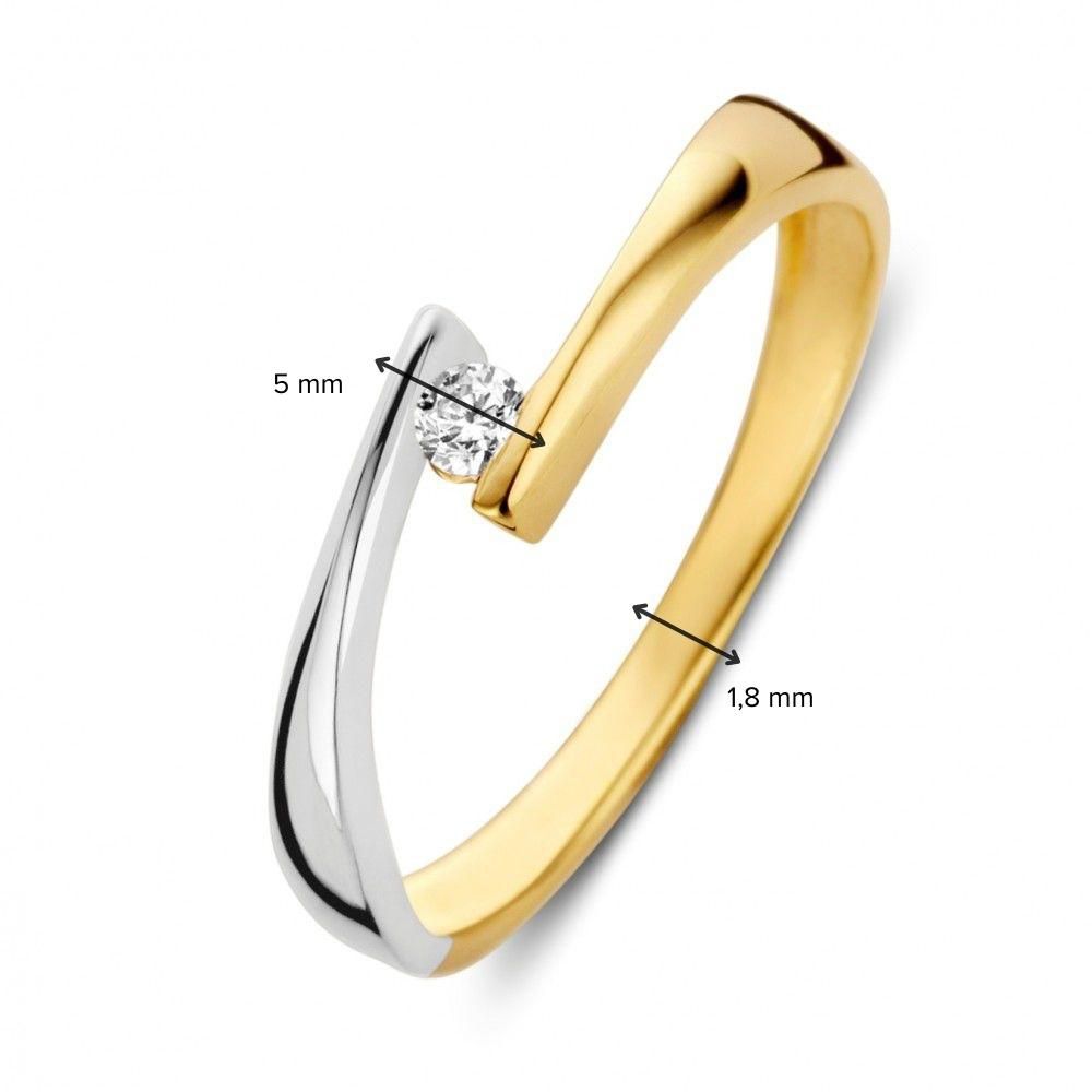 Anello bicolore in oro bianco e giallo con zircone bianco 14 carati 5mm