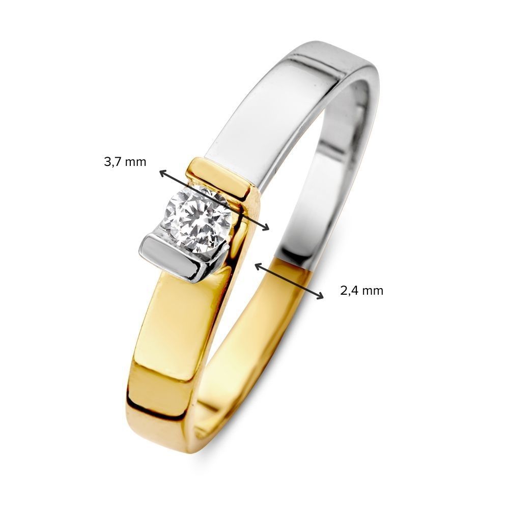 Anello da Donna Bicolor in Oro Giallo e Bianco 14kt con Zircone - Anello Elegante dal Lusso Discreto