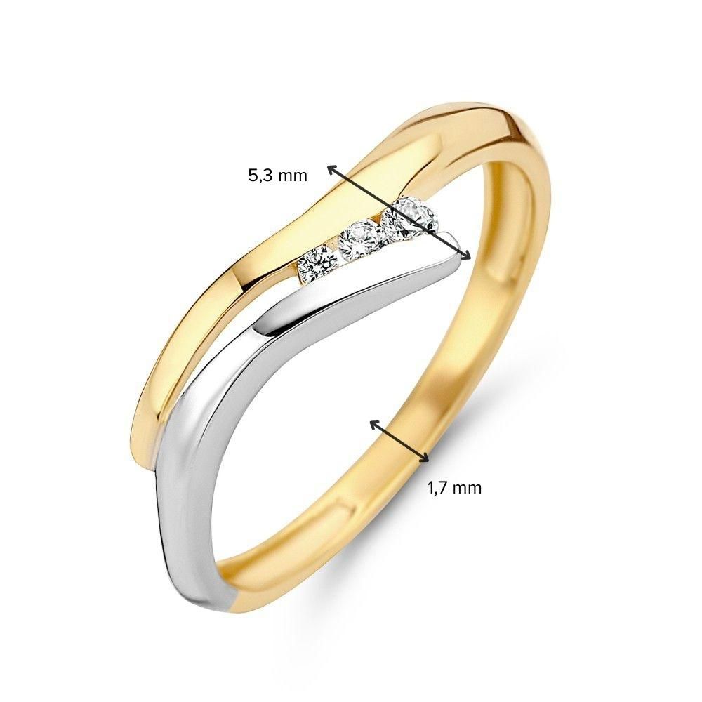Anello bicolore in oro con zircone bianco 14 carati 5,3mm