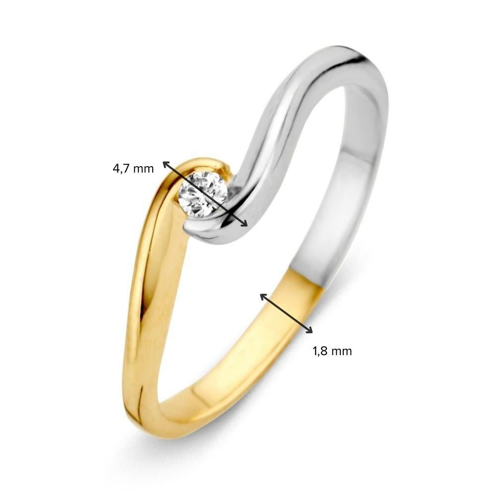 Anello da Donna Bicolore Raffinato con Zirconia - Oro 14 Carati, Bianco e Giallo