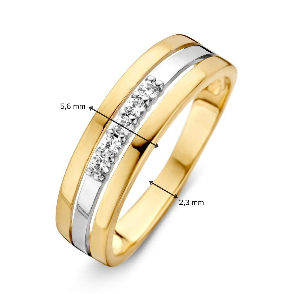 Anello Bicolore in Oro Giallo e Bianco con Zirconia – Eleganza in Equilibrio