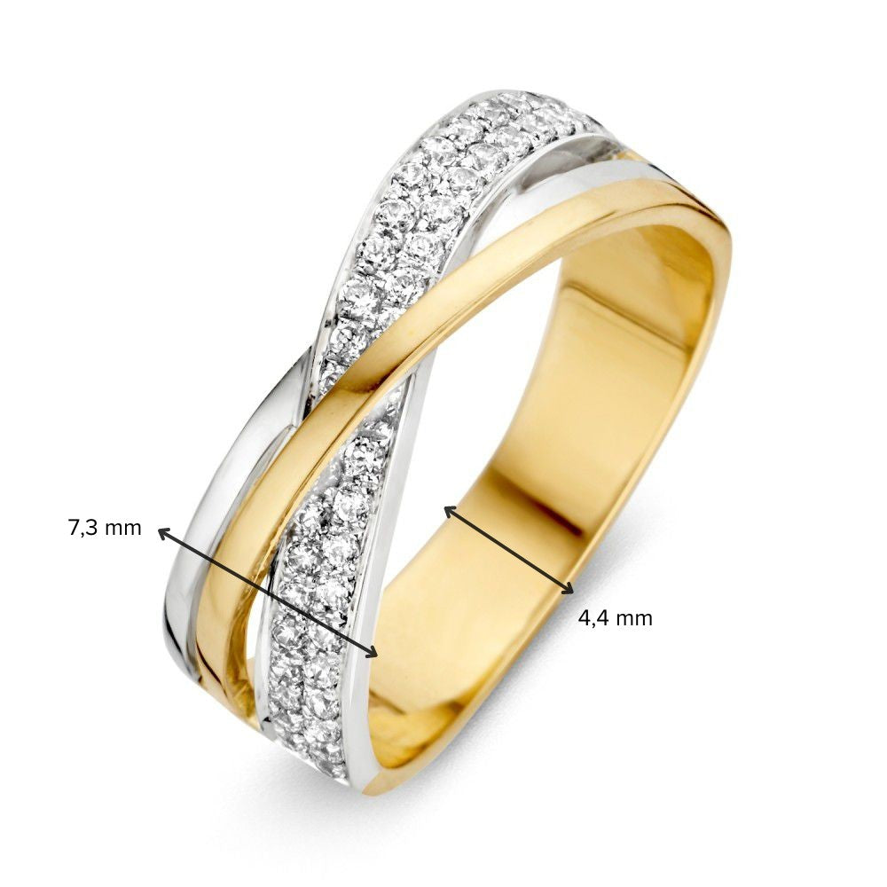 Anello da donna bicolore in oro 14 carati con zircone bianco 7,3mm