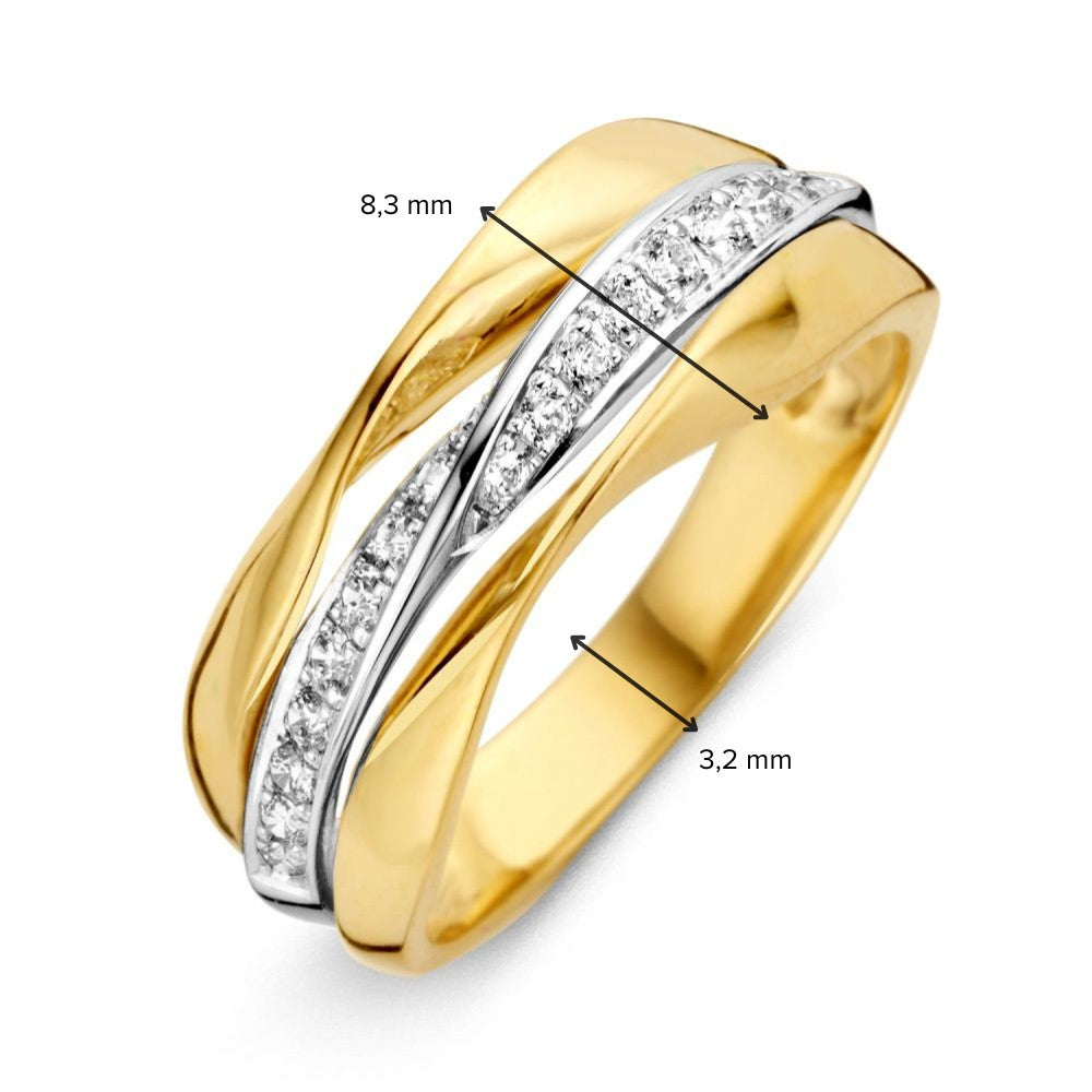 Anello da Donna Largo Bicolore con Zirconia - Lusso in Oro Giallo/Bianco 14 Carati