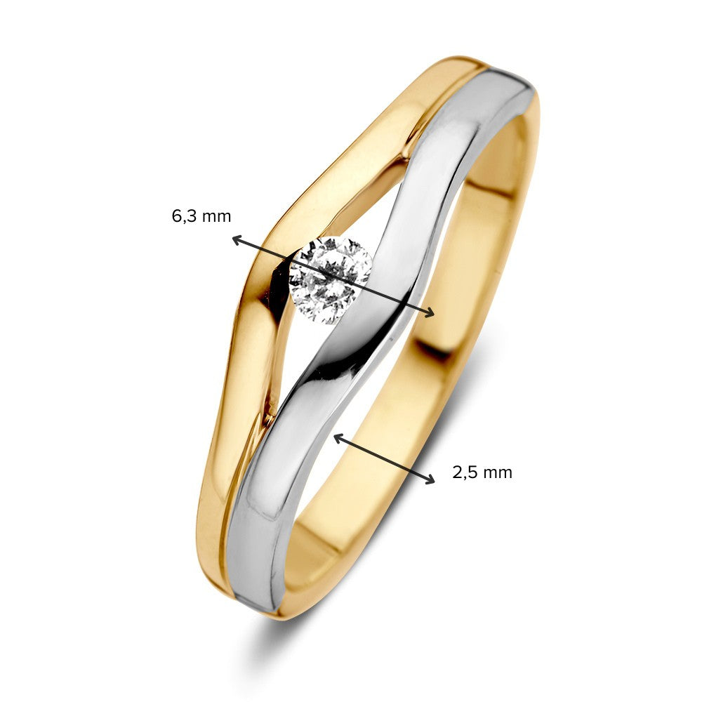 Anello in Oro Bicolore con Zirconi - Oro Giallo/Bianco 14 Carati, 6,3 mm