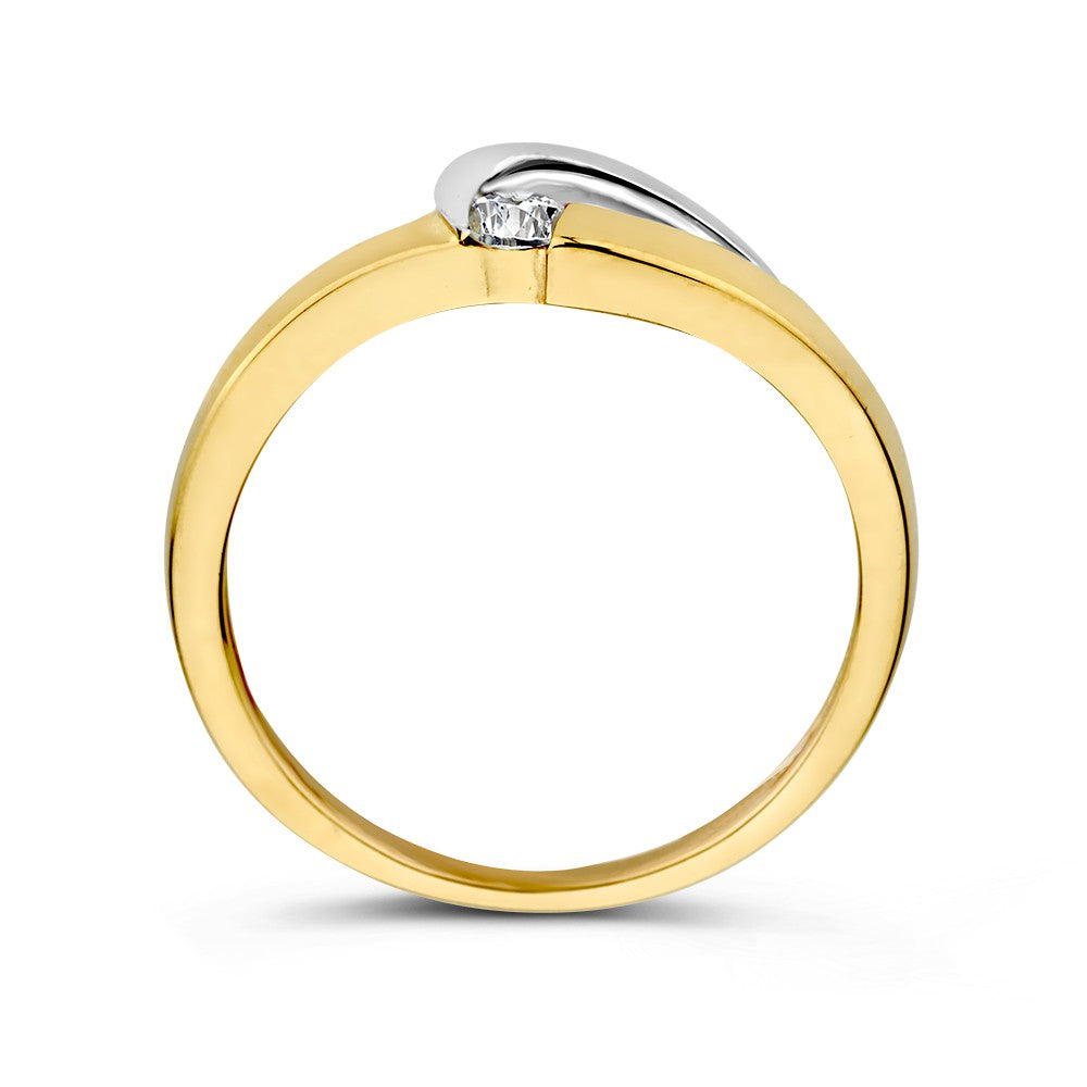 icolor Anello in oro giallo e bianco 14 carati con zirconi, 6,5 mm, Anello da donna
