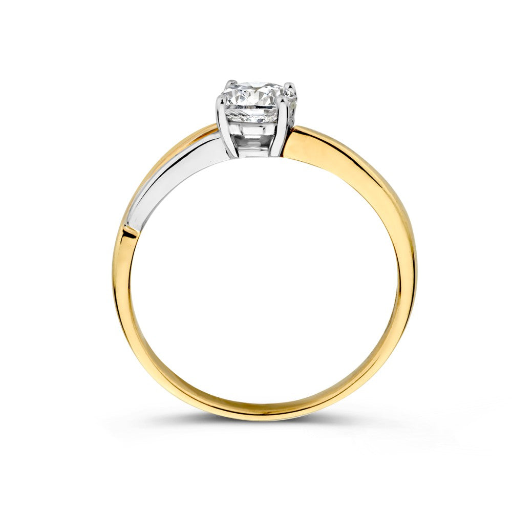 Anello bicolore in oro bianco e giallo con zircone centrale – Lusso 14 carati per Donna