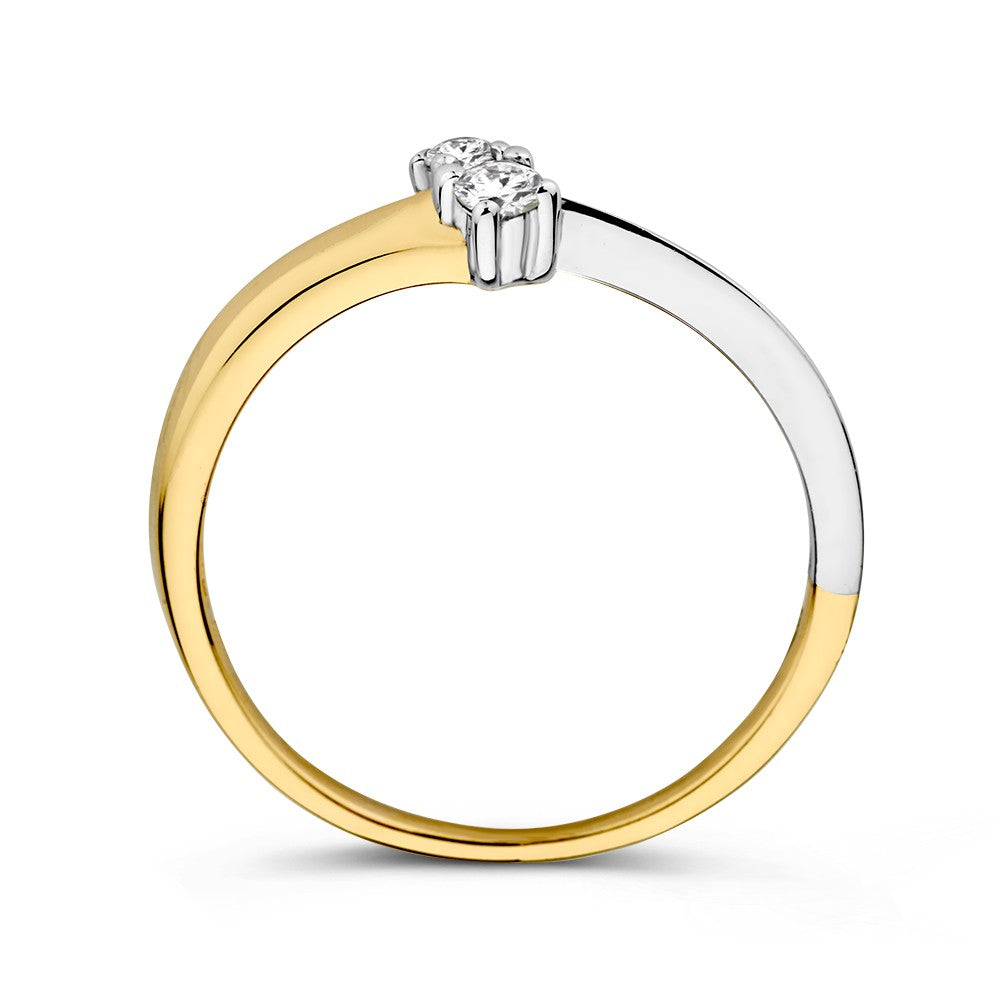 Anello a fascia bicolor 14K in oro bianco e giallo con zirconi – Gioiello elegante da donna