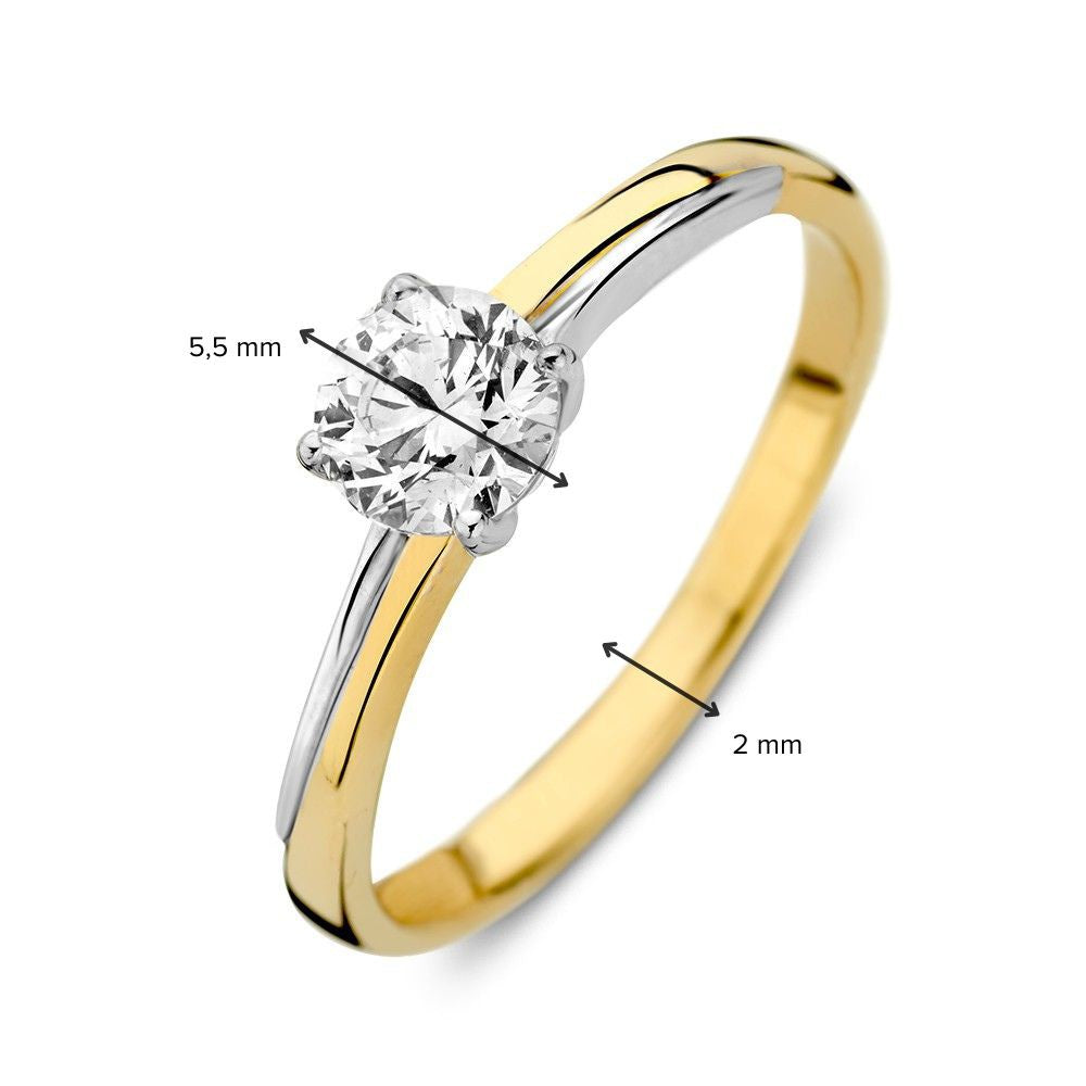 Anello bicolore in oro bianco e giallo con zircone centrale – Lusso 14 carati per Donna