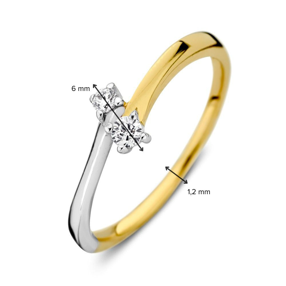 Anello a fascia bicolor 14K in oro bianco e giallo con zirconi – Gioiello elegante da donna
