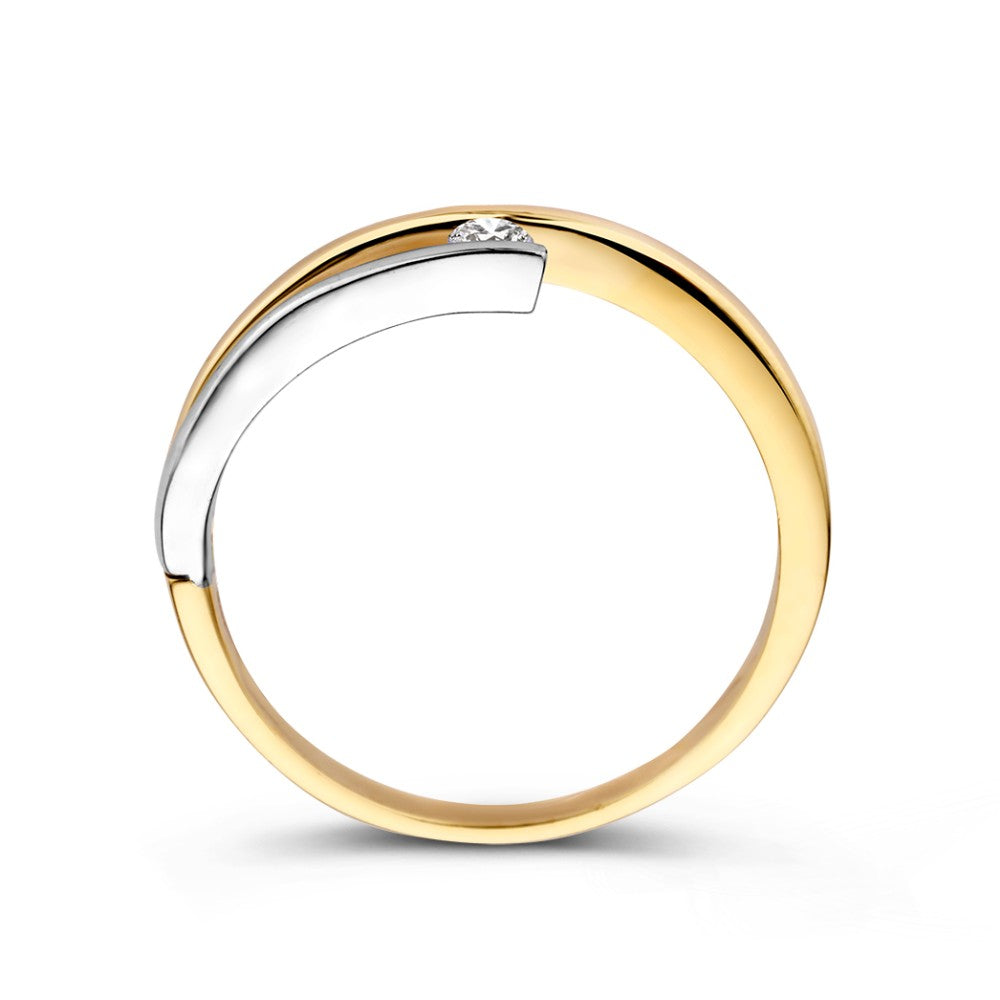 Anello Bicolore in Oro Giallo e Bianco con Zirconia – Oro 14 Carati, 5,5 mm