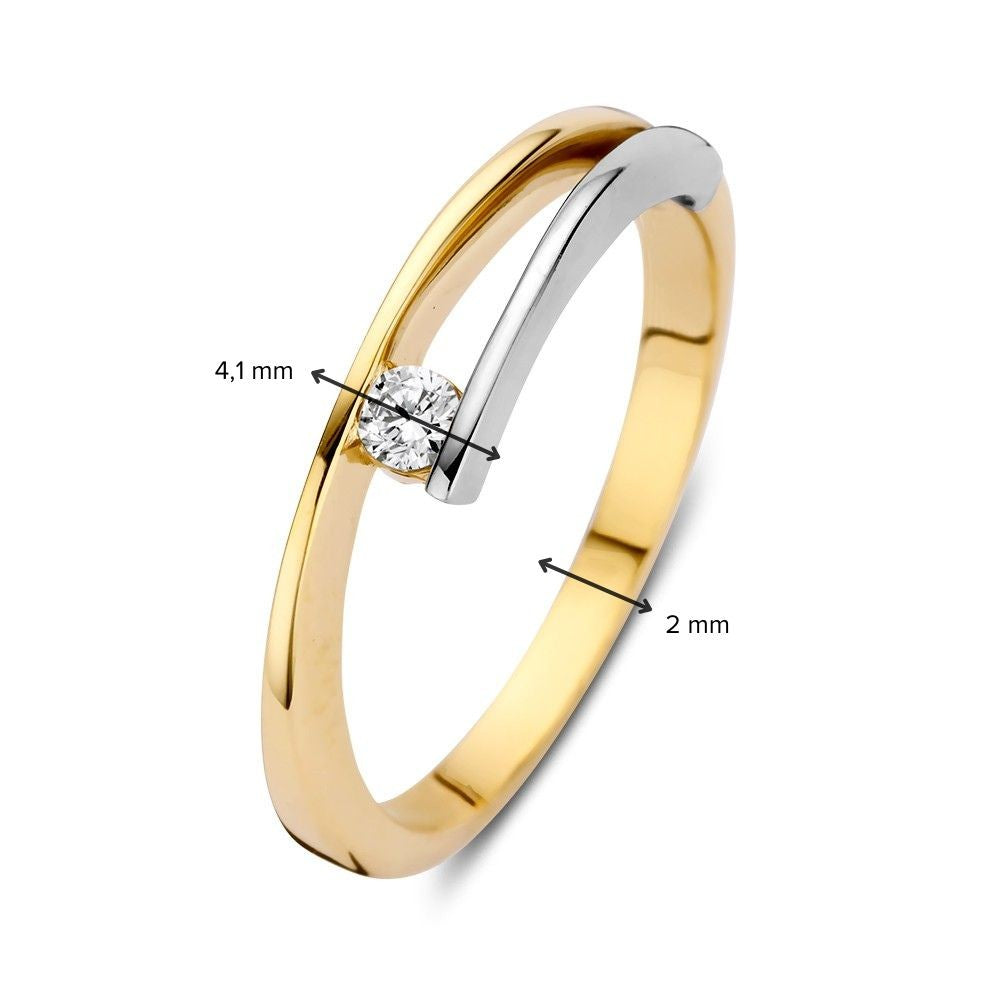 Anello Bicolore in Oro Giallo e Bianco con Zirconia – Oro 14 Carati, 5,5 mm