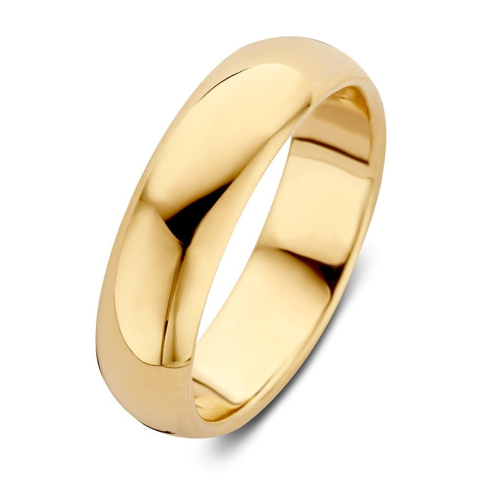 Anello in oro giallo lucido di 6 mm di larghezza.