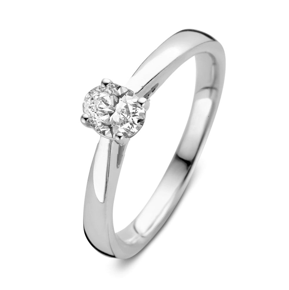 Anello in oro bianco con diamante di 0,30 carati, design semplice e brillante.