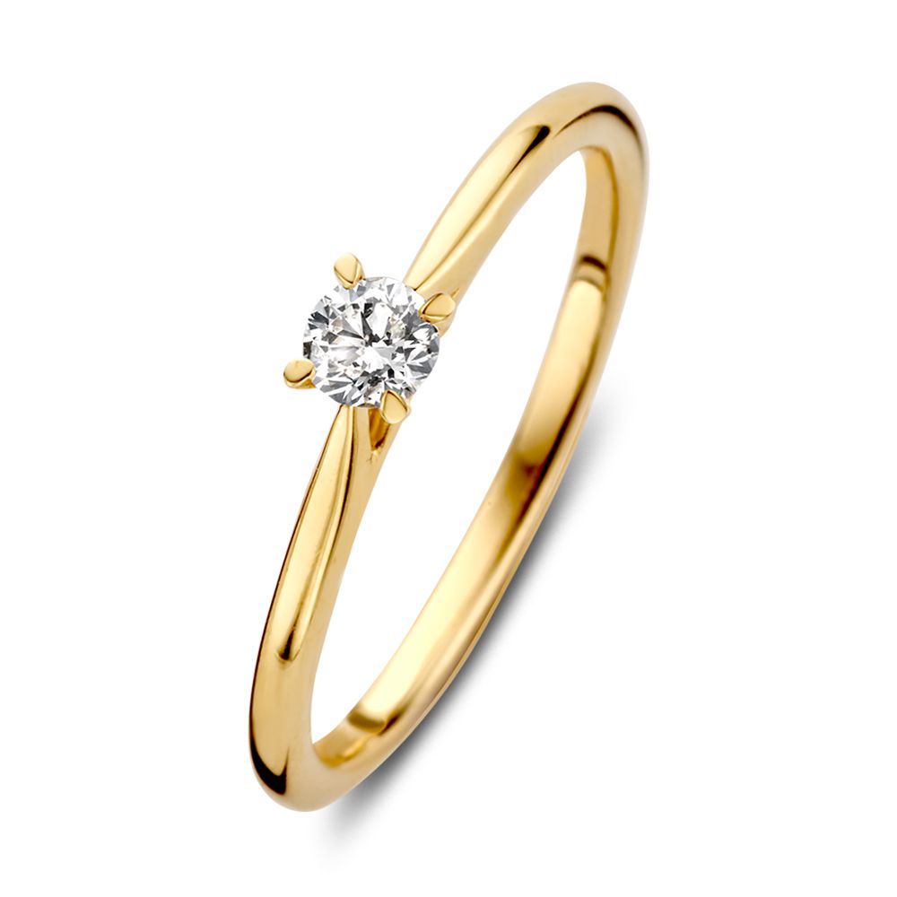 Anello solitario in oro giallo con diamante brillante da 0,17 ct.
