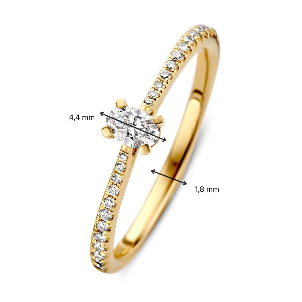 Anello Solitario in Oro Giallo con Diamante Ovale e Brillanti – 14 Carati, Diamante da 0,28 ct, Qualità H/SI-1