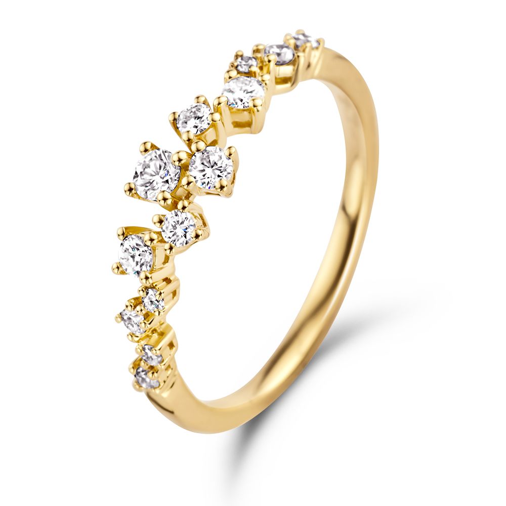 Anello in oro giallo con diamanti da 0,37 ct, design giocoso e raffinato.