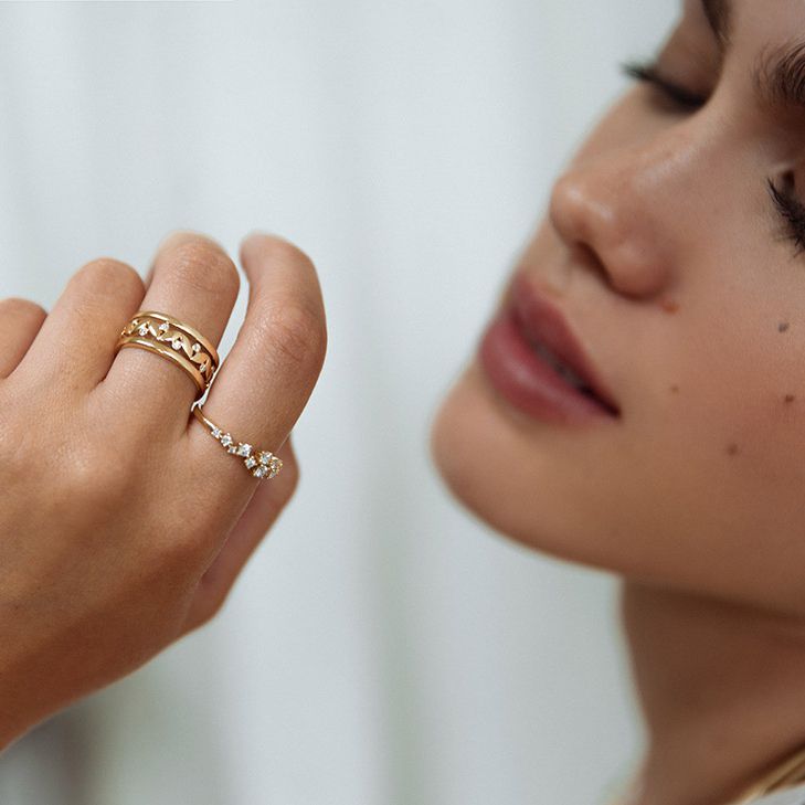 Anello giocoso in oro giallo con diamanti da 0,37 ct – 14 carati, qualità H/SI-1, anello da donna raffinato
