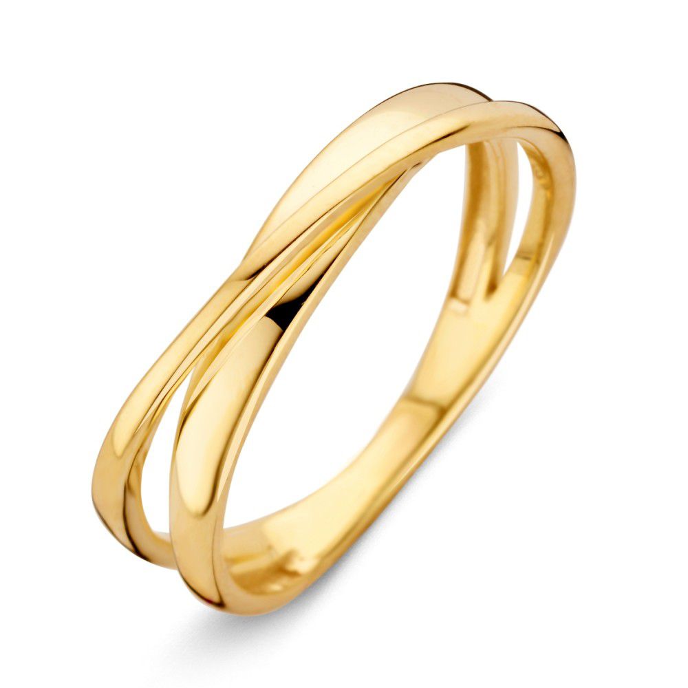 Anello in oro giallo 14 carati con design intrecciato e finitura lucida.