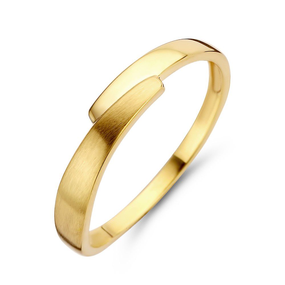 Anello in oro giallo con design elegante e sottile, finitura opaca.