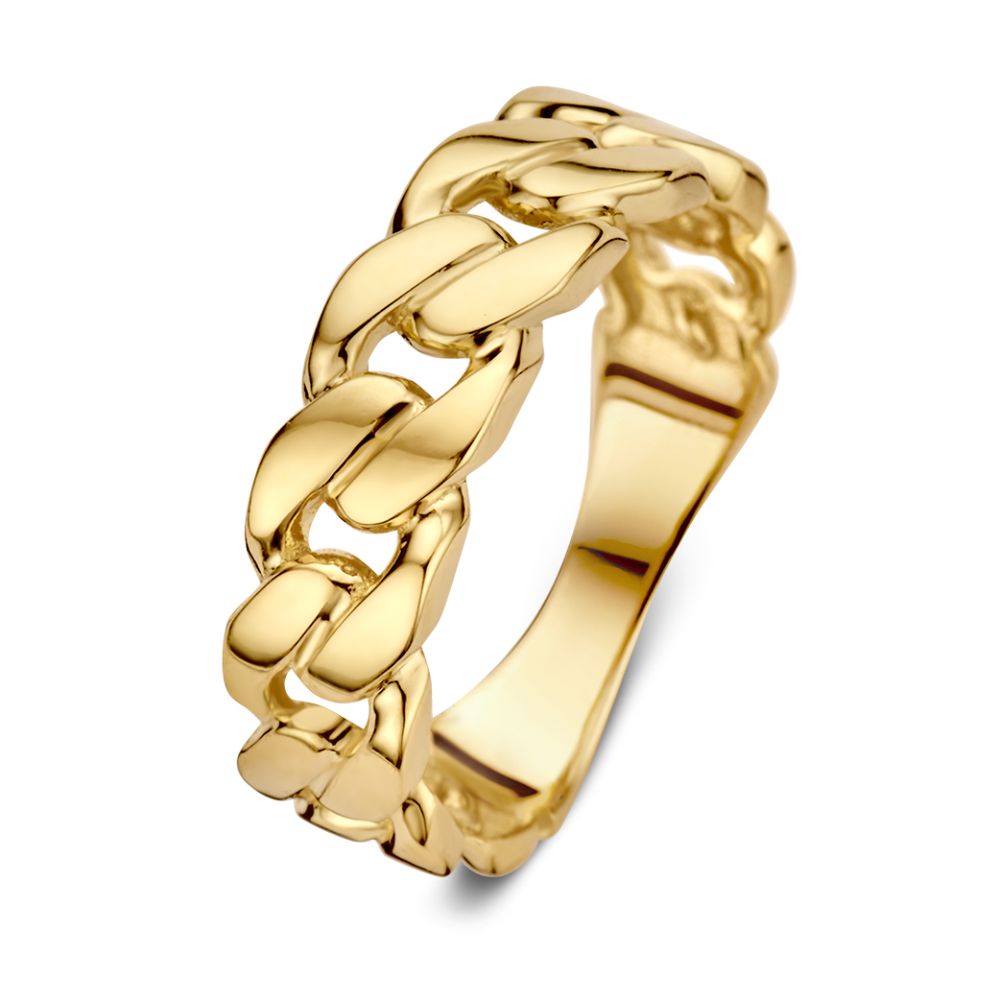 Anello da donna in oro giallo 14 carati, design semplice, larghezza 6 mm.