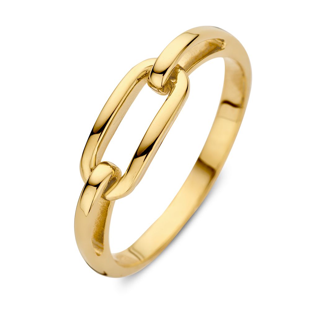 Anello in oro giallo con maglie collegate, design elegante e senza tempo.
