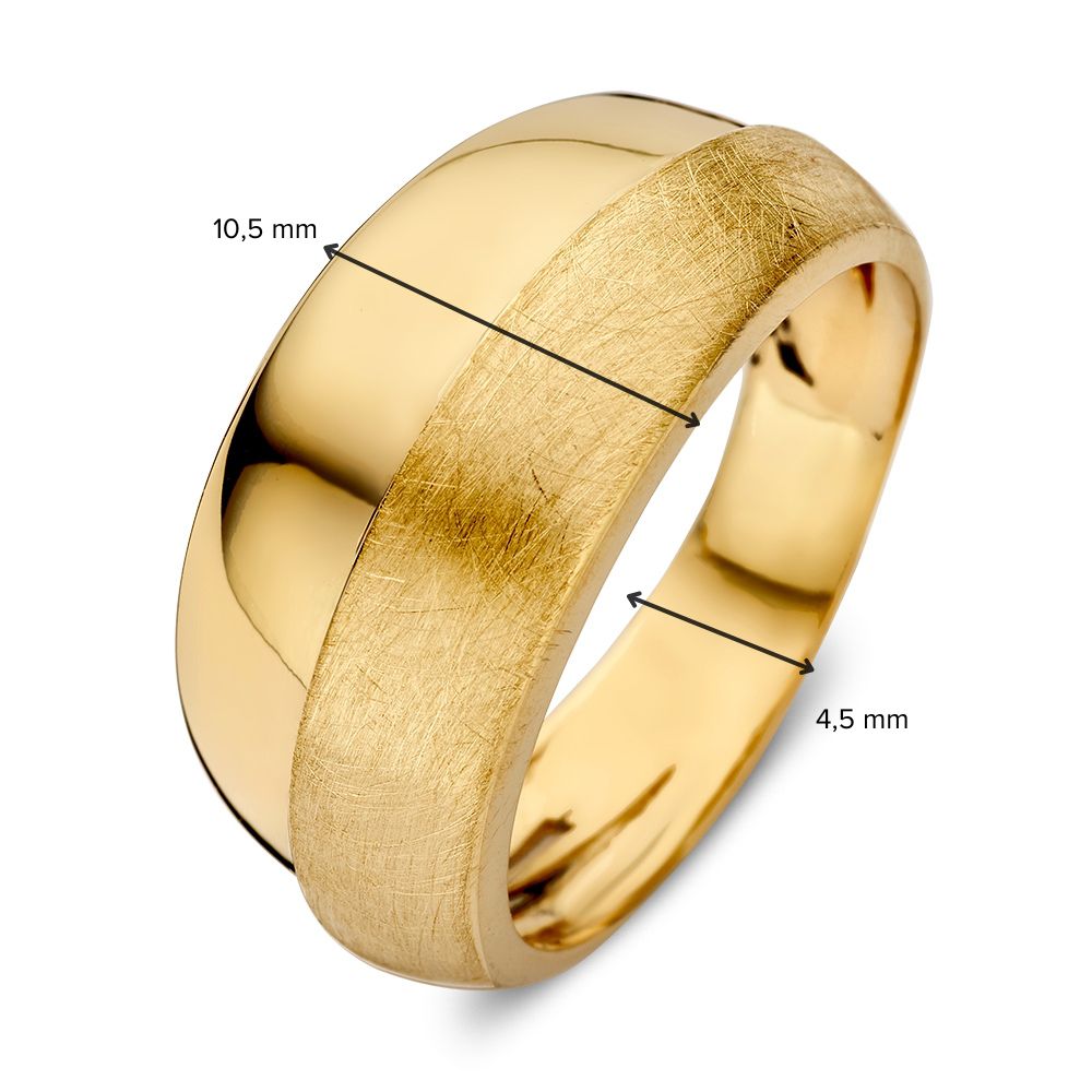 Anello Statement in Oro 14 Carati – Oro Giallo con Design Satinato e Lucido, Largo 10 mm, Senza Pietre Preziose