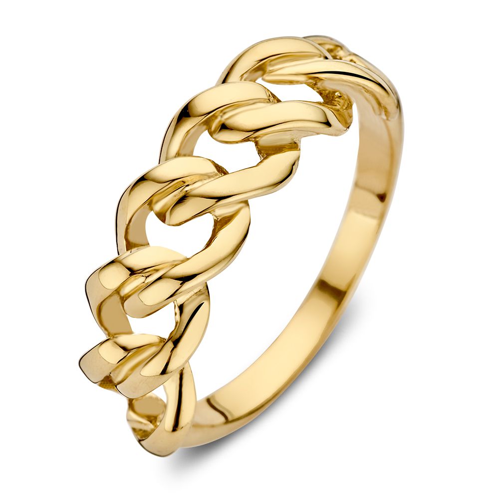 Anello in oro giallo con maglie rotonde, design elegante a catena, 14 carati.