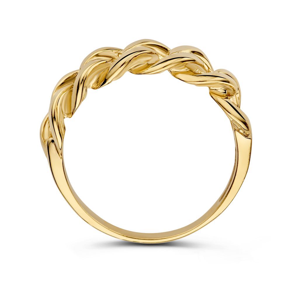 Anello a Catena in Oro Giallo con Maglia Gourmet Bombata – 14 Carati, Stile Elegante a Catena