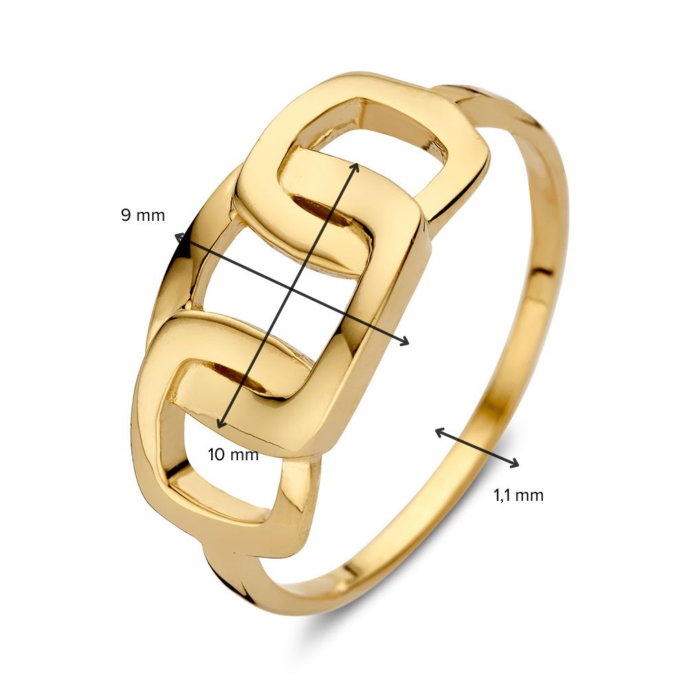 Anello in Oro Giallo con Elemento Centrale a Maglie Quadrate – 14 Carati, Design Moderno