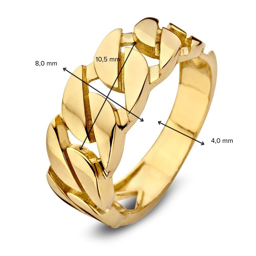 Anello in Oro Giallo con Catena Gourmette | Oro 14 Carati | Van der Kooij