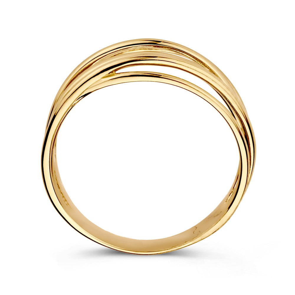 Anello Giocoso in Oro Giallo con Fasce dal Design Sovrapposto – 14 Carati, Anello da Donna