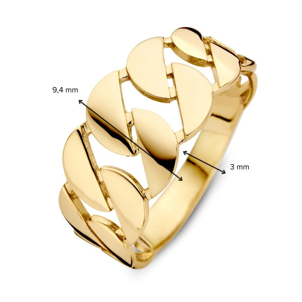 Anello a Maglia Piatta e Larga in Oro Giallo 14kt – 9.4 mm di Larghezza, 2.2 Grammi