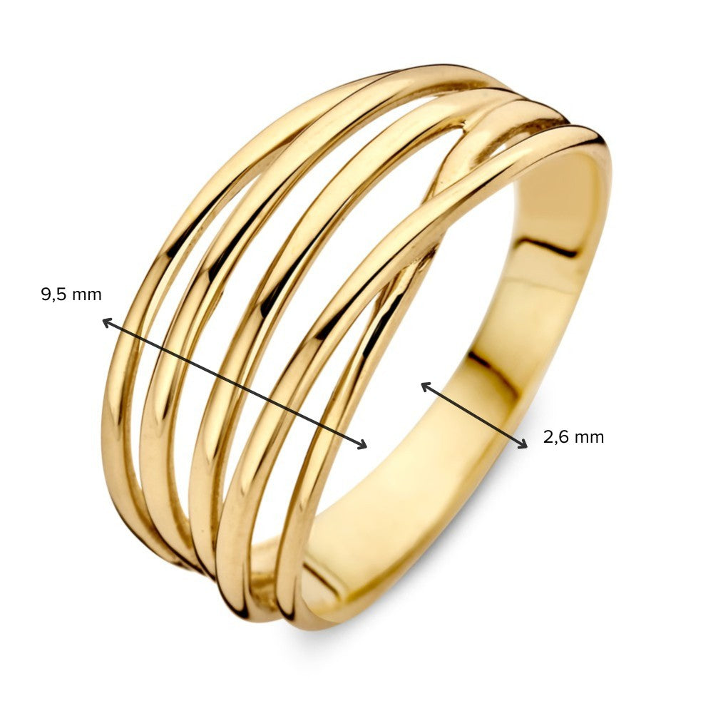 Anello Giocoso in Oro Giallo con Fasce dal Design Sovrapposto – 14 Carati, Anello da Donna