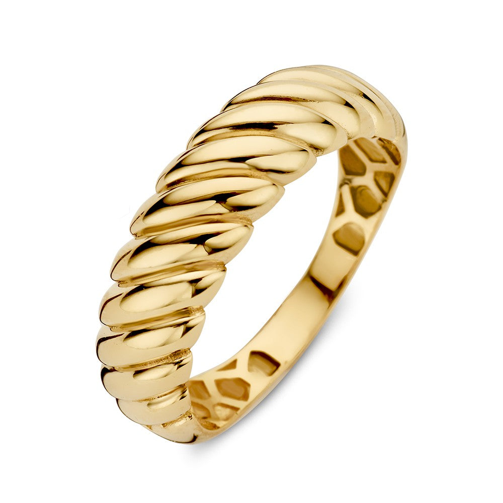Anello in oro giallo con banda intrecciata, larghezza 6 mm.