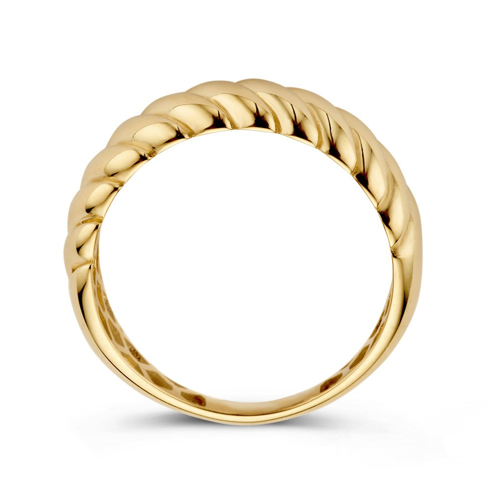 Anello Largo in Oro Giallo con Fascia Attorcigliata – Oro 14kt, Larghezza 6 mm, 2.1 Grammi