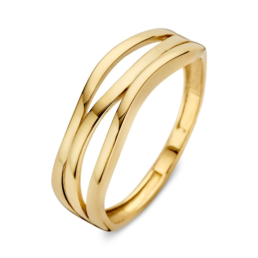Anello in oro giallo incrociato, 14 kt, 6 mm di larghezza, finitura lucida.