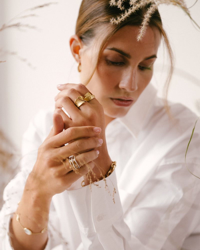 Anello di lusso in oro giallo con fasce a contrasto – 14 Carati, Eyecatcher per Donna