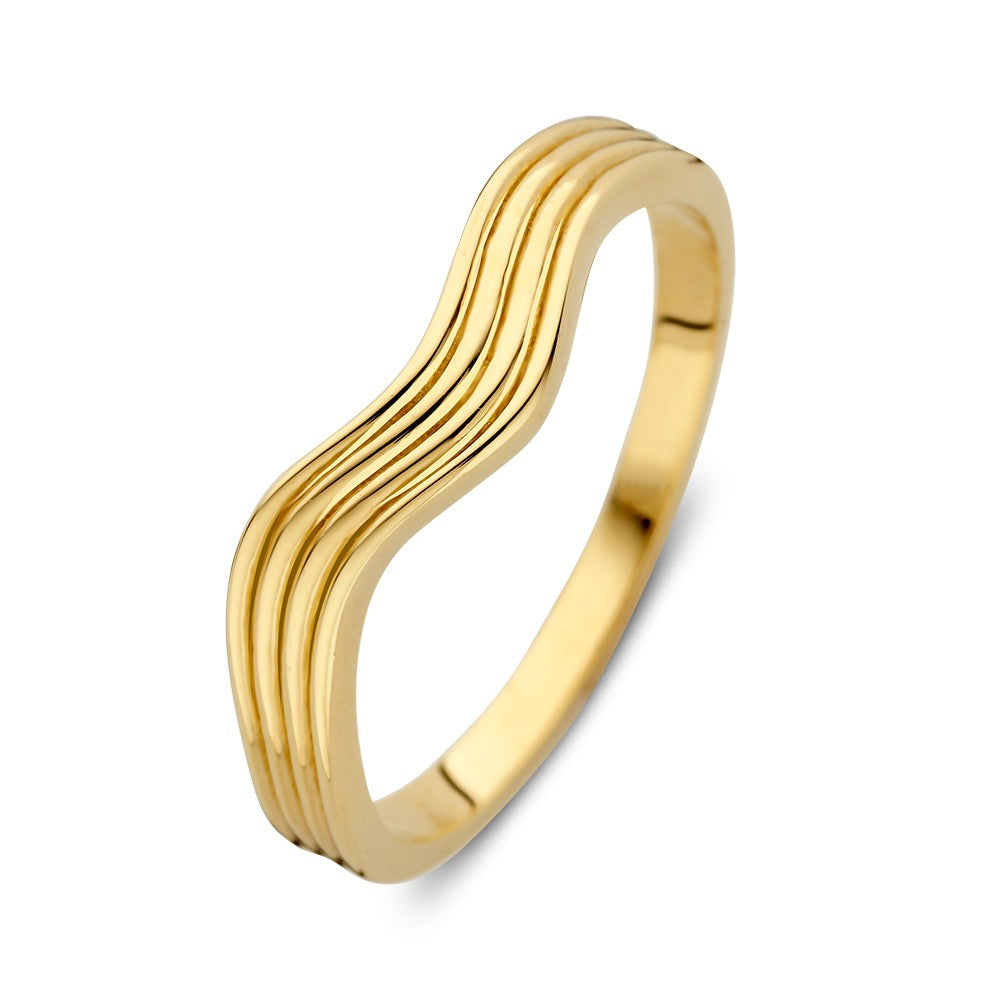 Anello in oro giallo 14kt con banda ondulata, larghezza 5,5 mm.