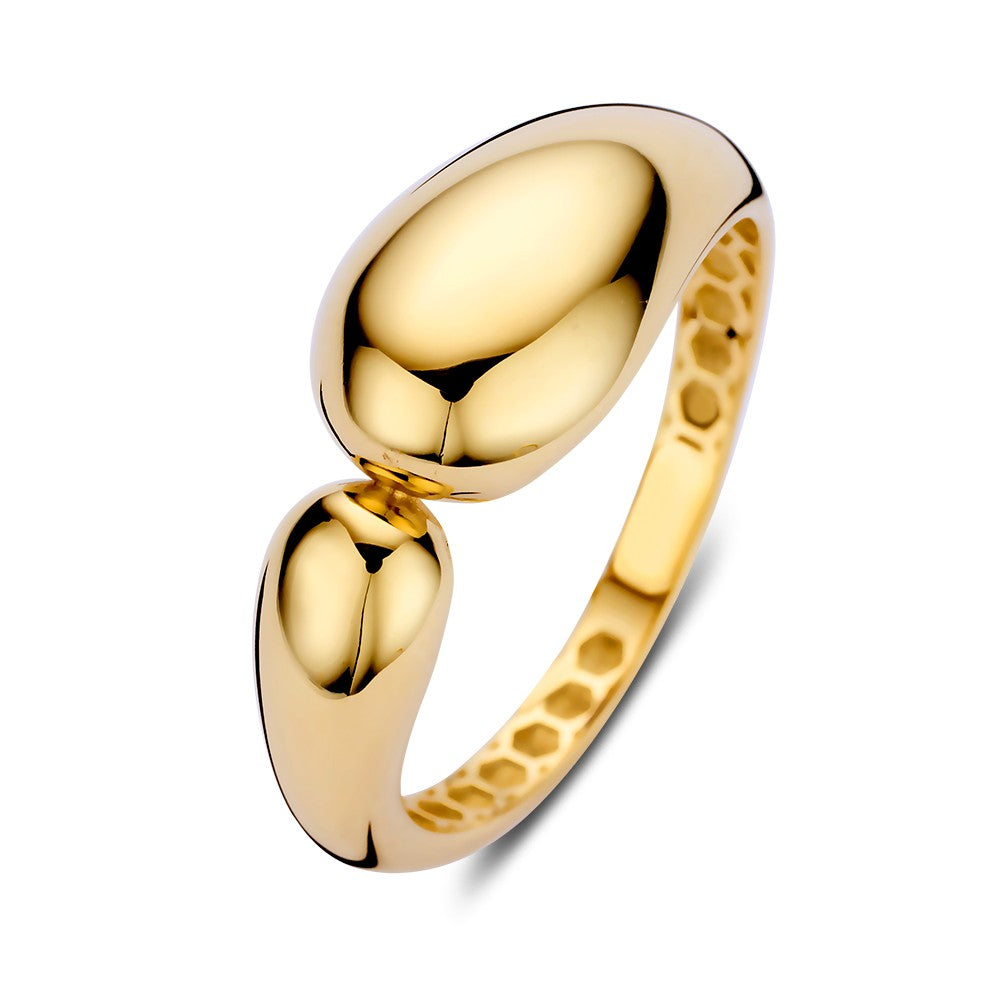 Anello in oro giallo con finitura lucida e forma ovale.