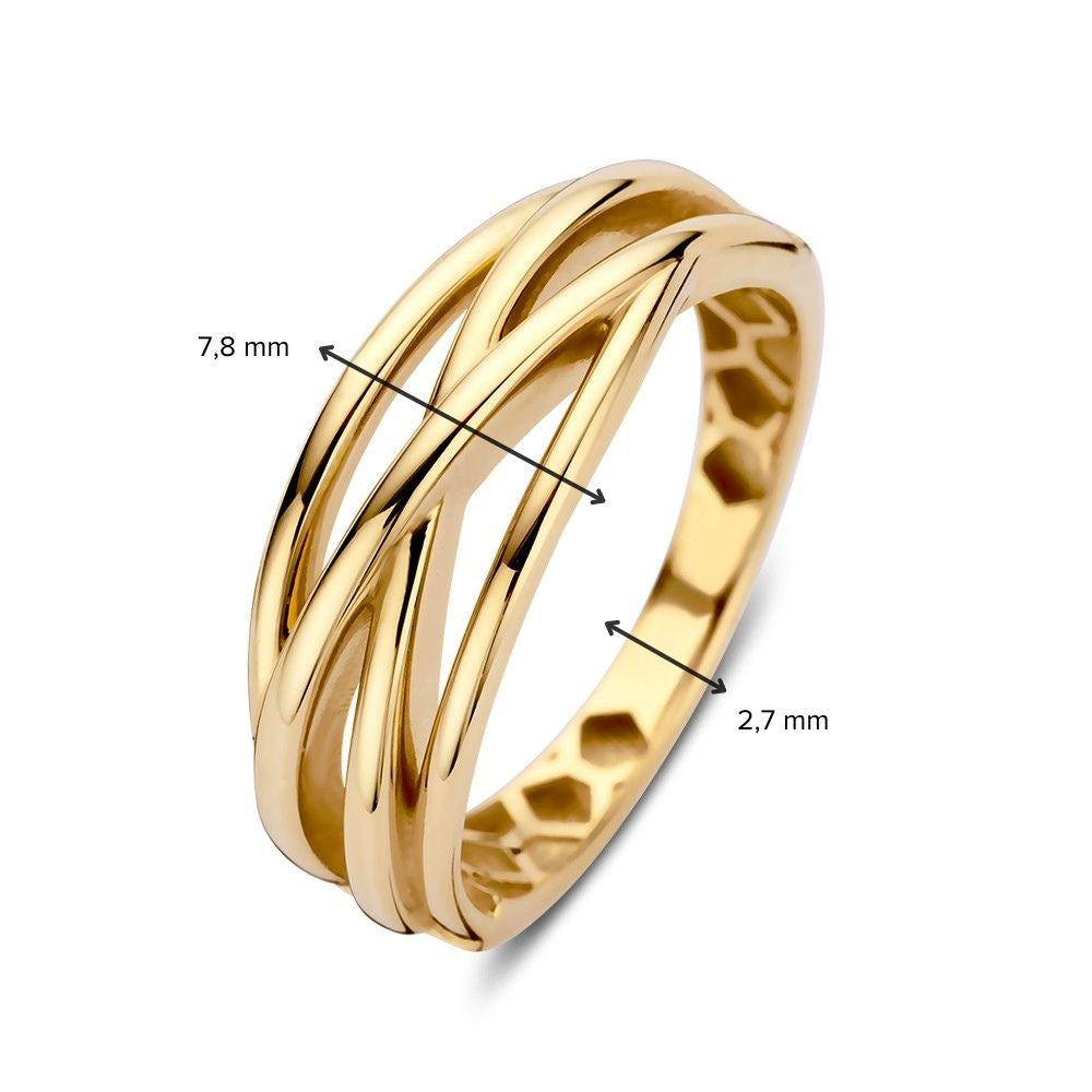 Vivace Anello Crossover con Quattro Fasce in Oro – Uno Statement Sottile ed Elegante