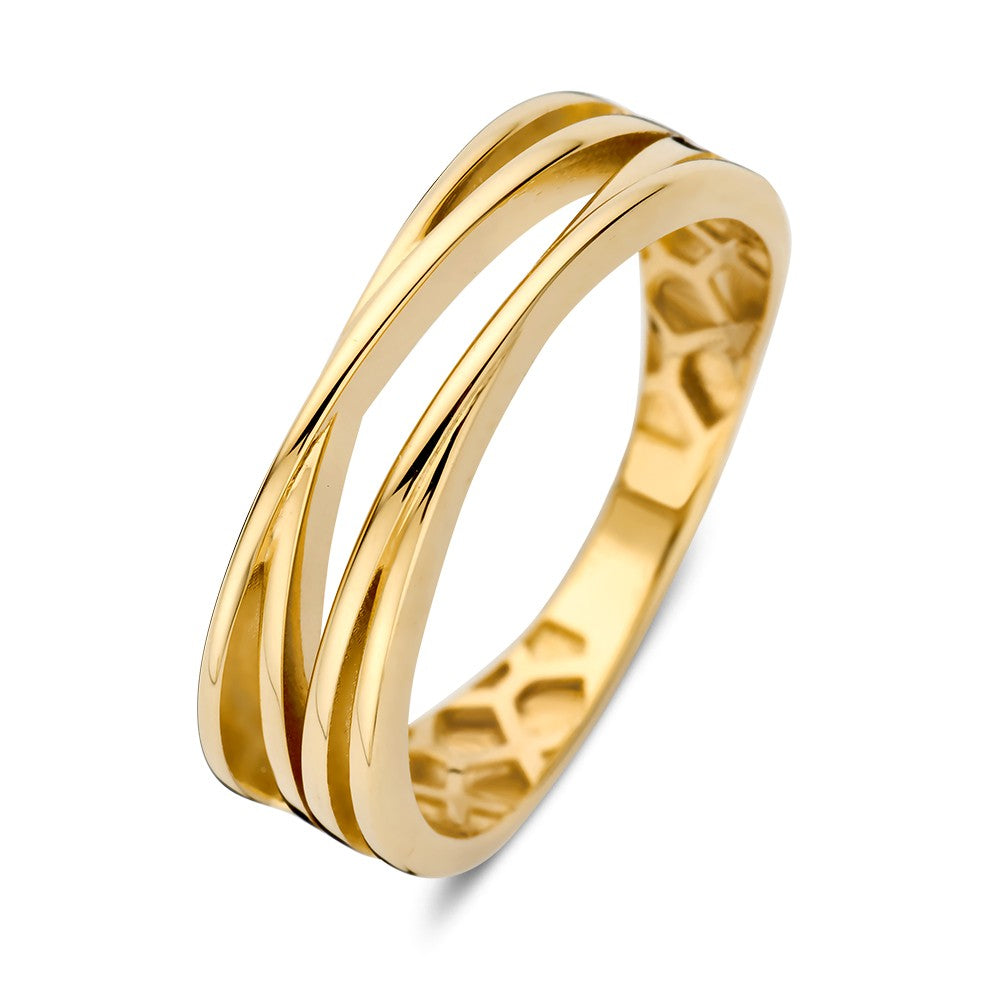 Anello in oro giallo con design intrecciato e finitura lucida.