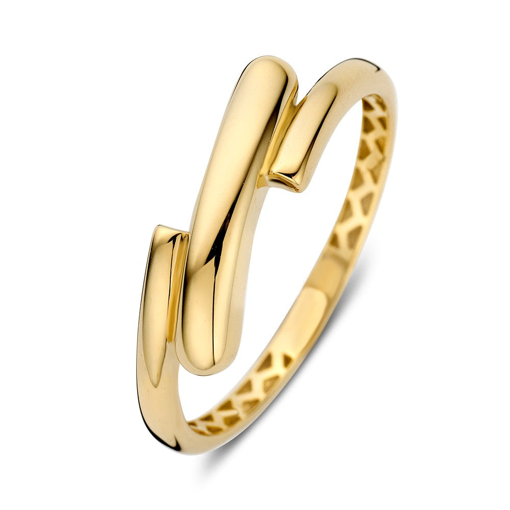 Anello in oro giallo con design moderno e finitura lucida.