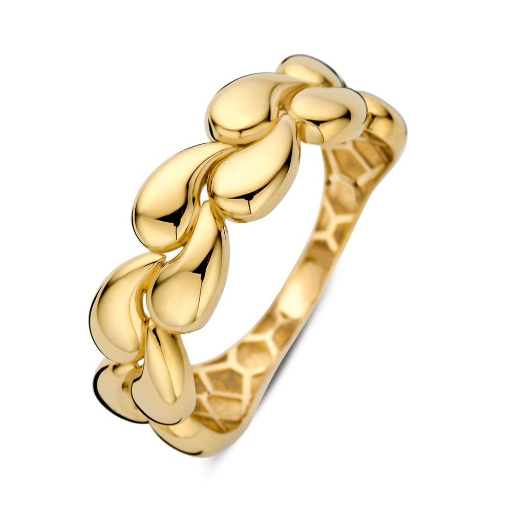 Anello in oro giallo con design a forma di goccia.