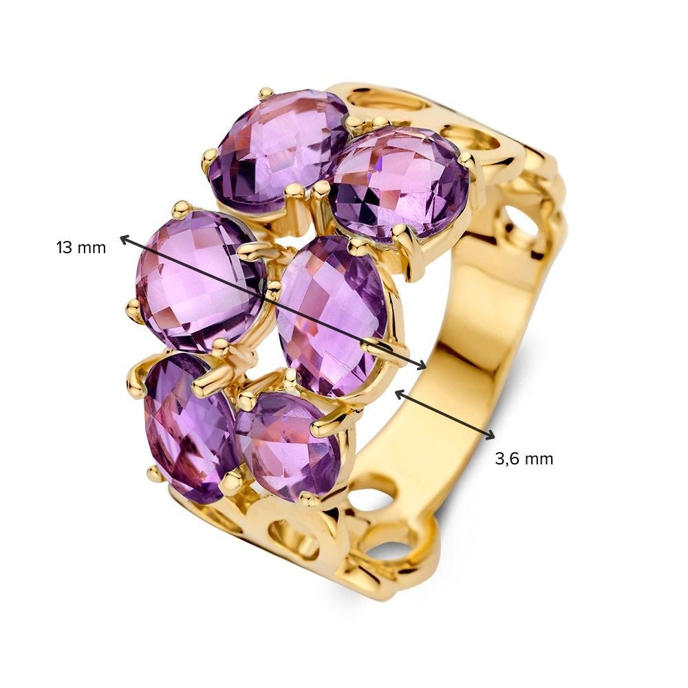 Anello Unico in Oro Giallo con Motivo Organico e Ametiste Viola