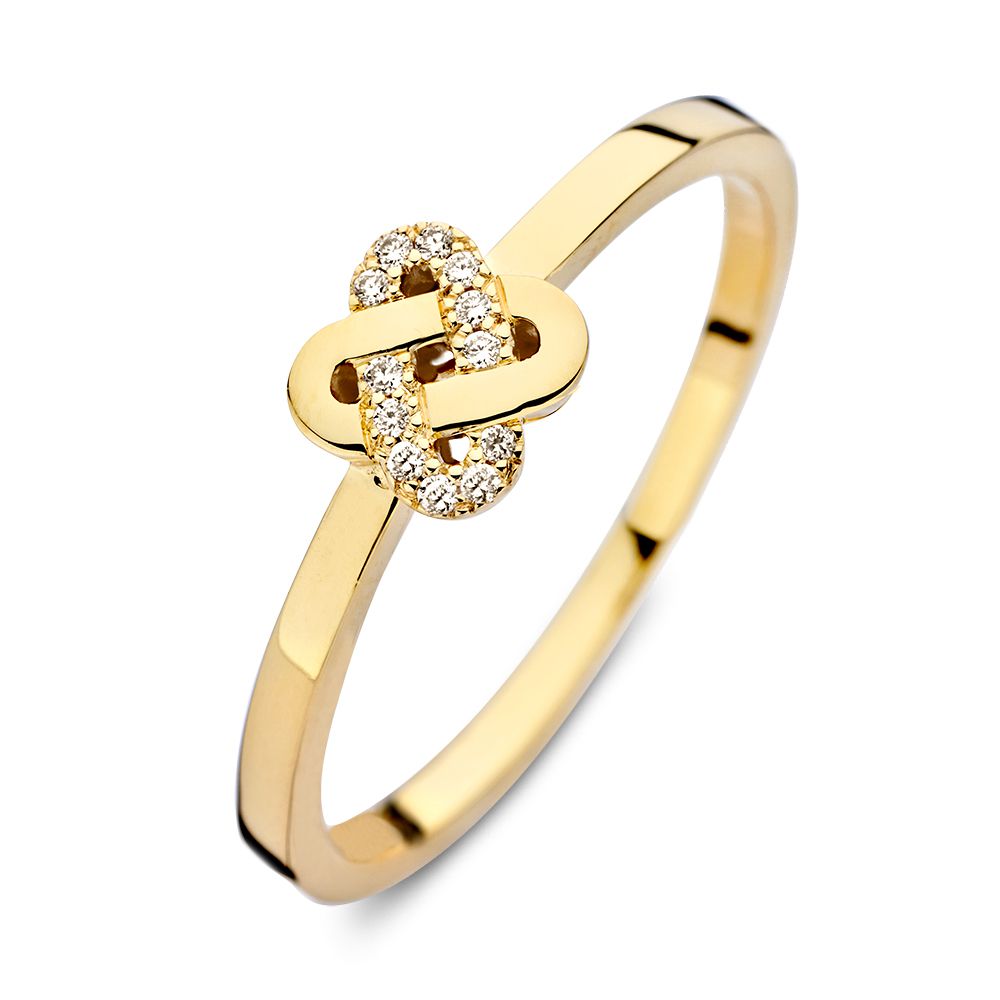 Anello in oro giallo con design a nodo e diamanti, 0,04 crt.