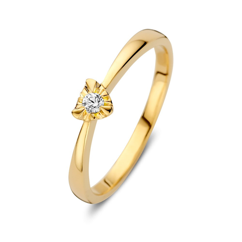 Anello in oro giallo con montatura a forma di cuore e diamante brillante da 0,05 ct.