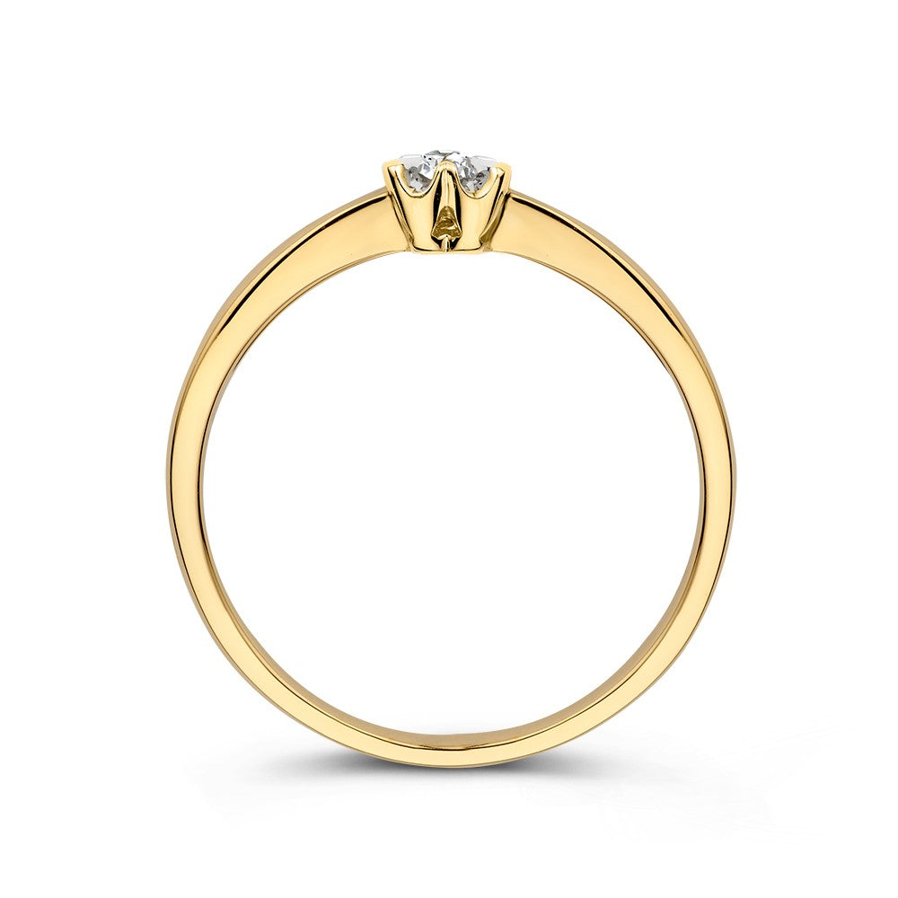 Anello Solitario in Oro Giallo con Incastonatura a Forma di Cuore e Diamante Brillante 0.05 crt.