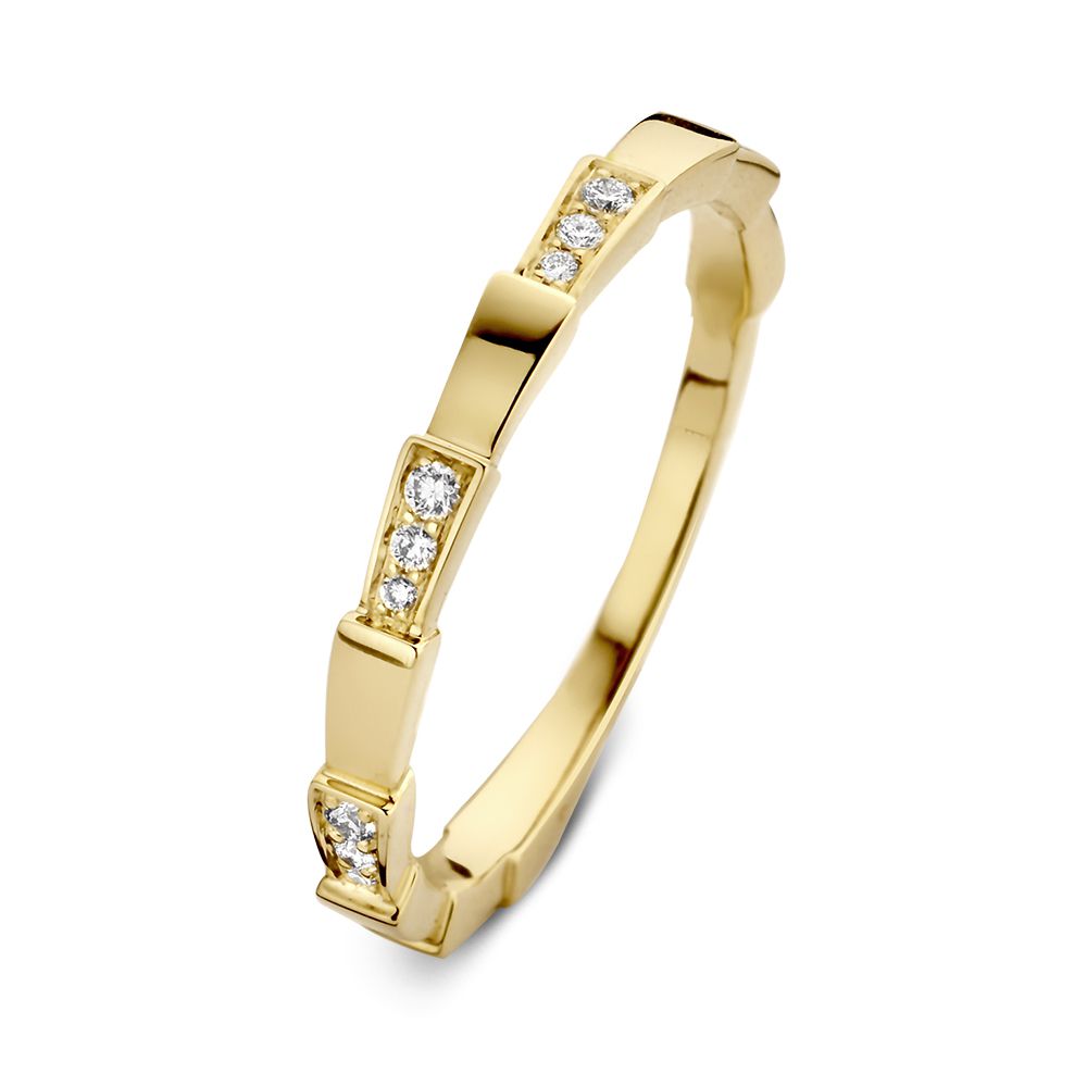 Anello in oro giallo sottile con diamanti, parte di un set, 0,07 crt.
