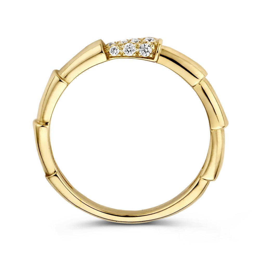Elegante anello in oro giallo con design bamboo e diamante – Bellezza senza tempo 0.09 crt.