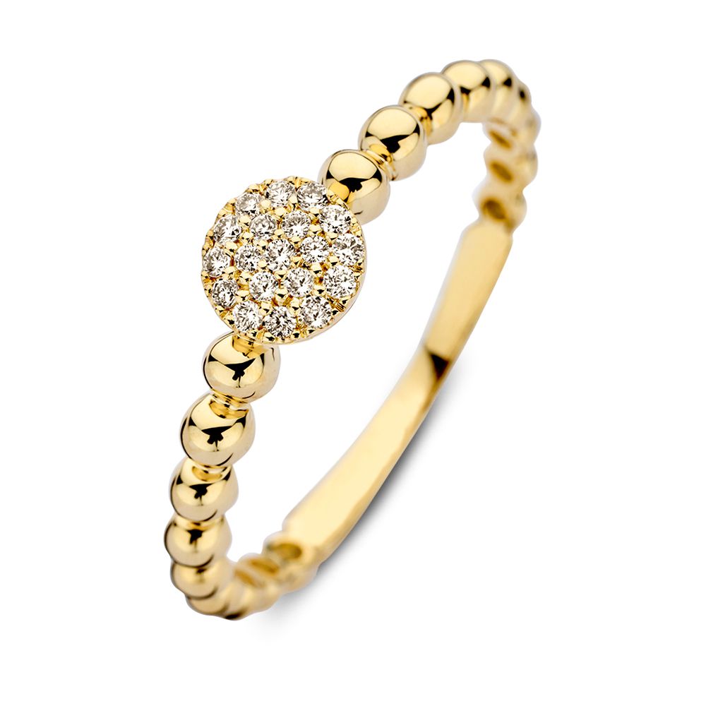 Anello in oro giallo con perline e un centro di diamanti da 0,09 crt.